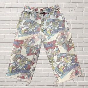 Vintage 90s Jordache Comic Print High Rise Cutoff Shorts Raw Hem Y2K Denim